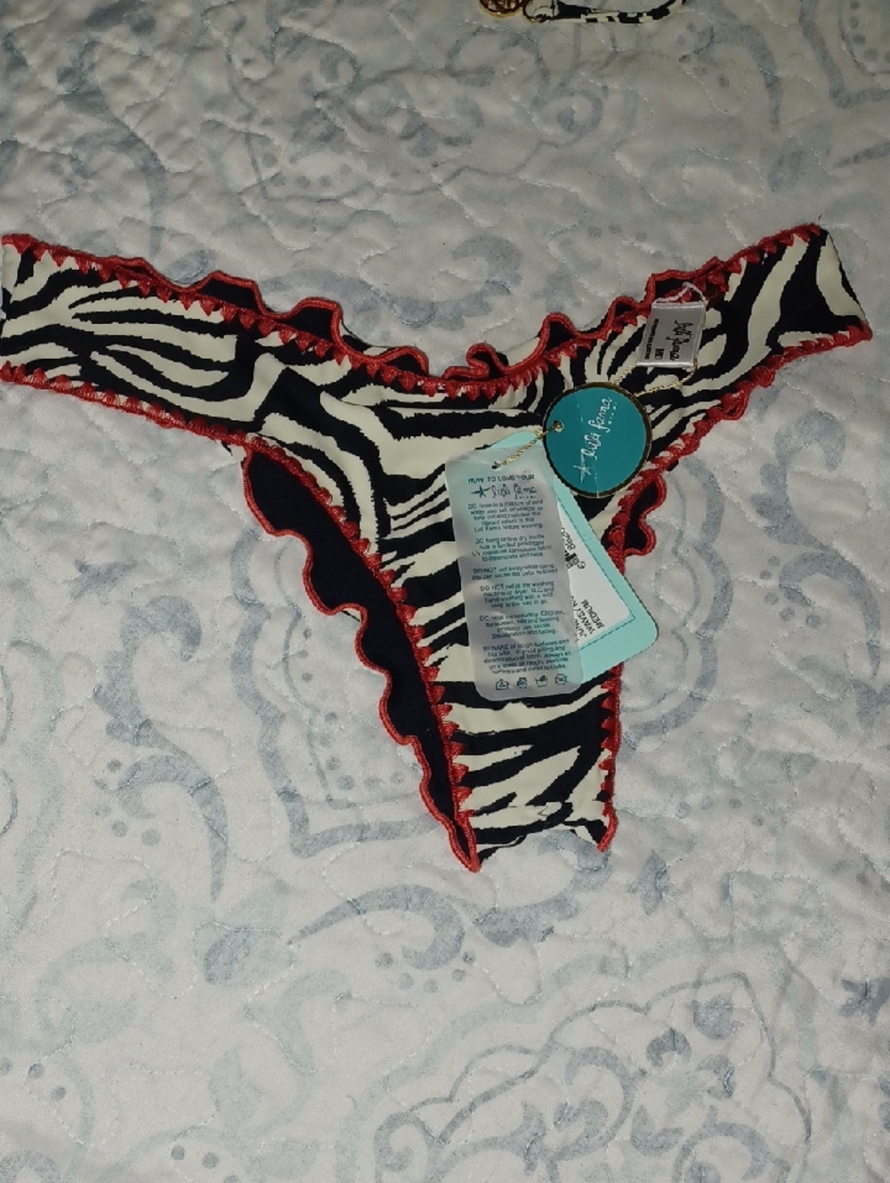Luli Fama Zebra Print Bikini Bottom with Red Trim